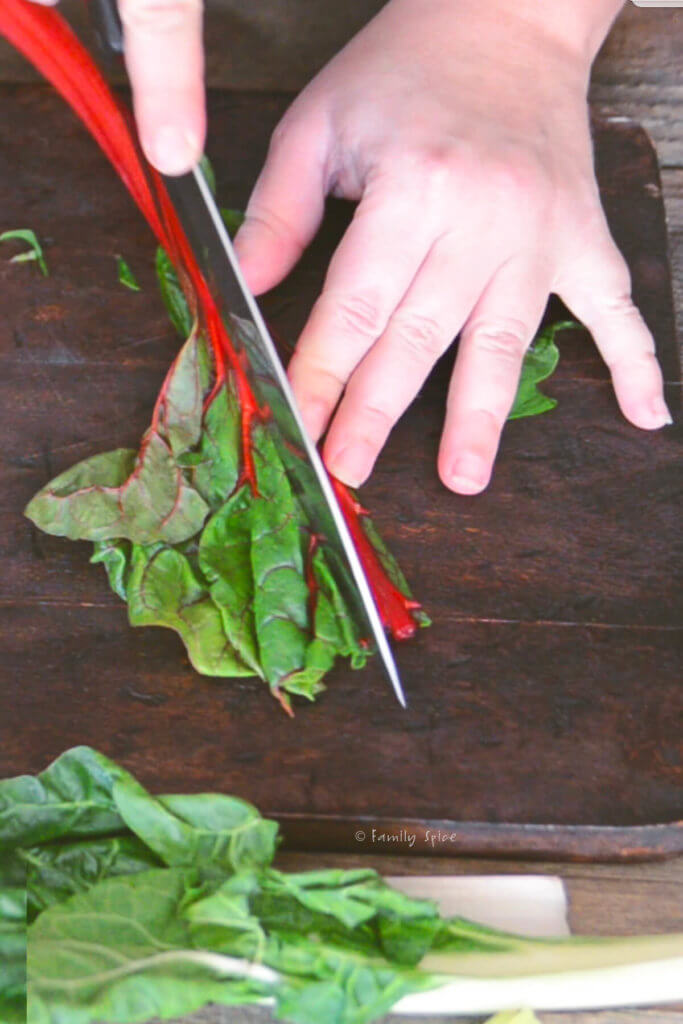 Removing the stems from chard