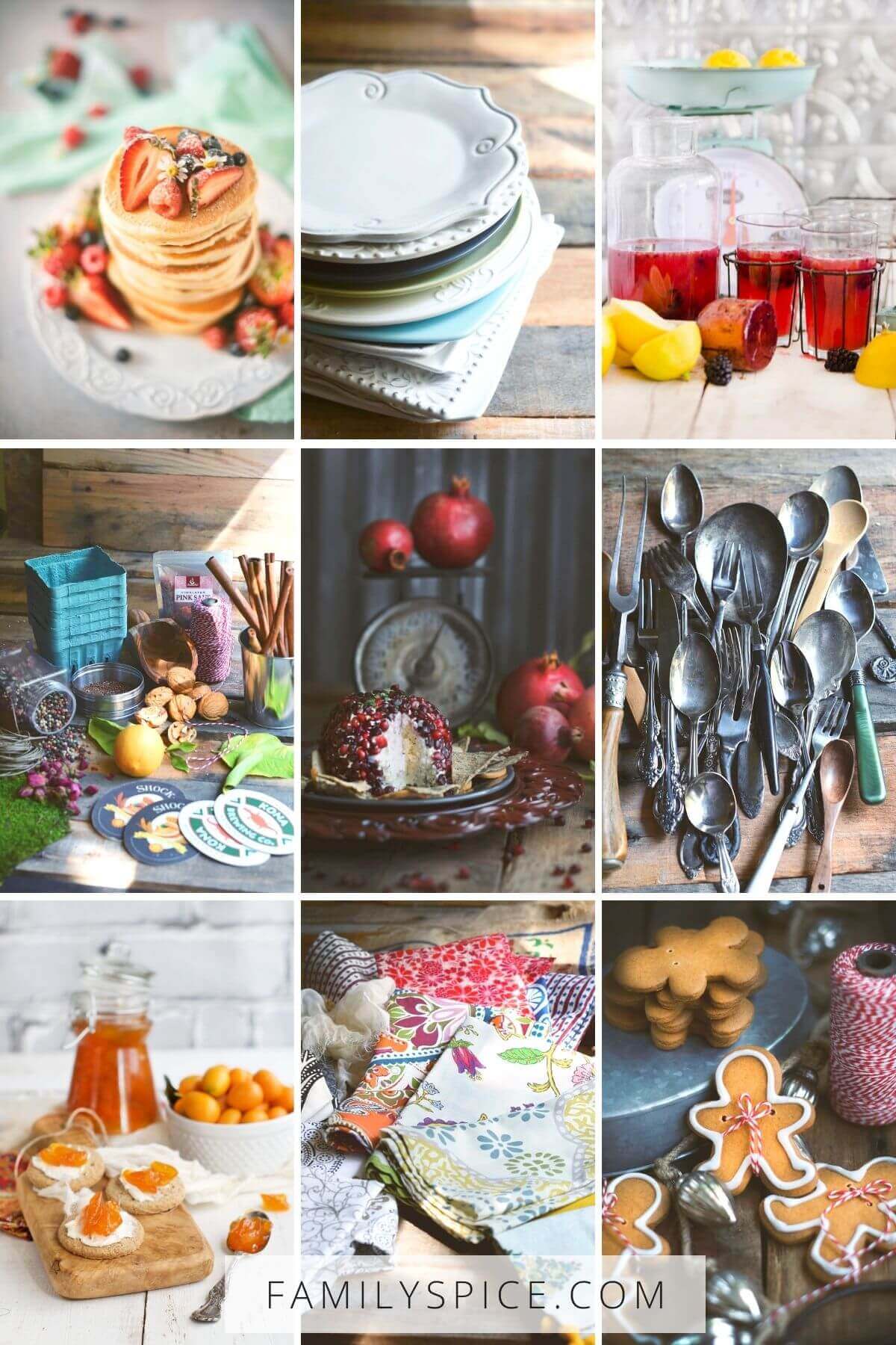 food photos and props in a collage