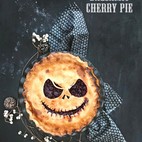 Jack Skellington Balsamic Cherry Pie for Halloween by FamilySpice.com
