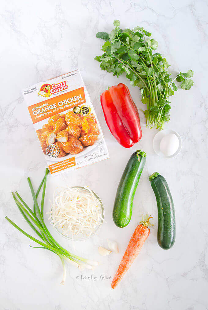 Ingredients to make Zucchini Noodle Pad Thai with Orange Chicken by FamilySpice.com