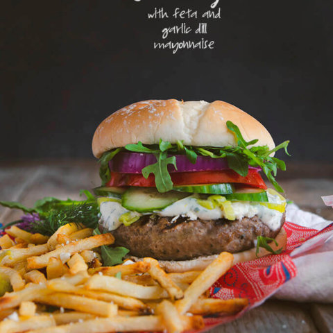 Lamb Burger with Feta and French Fries