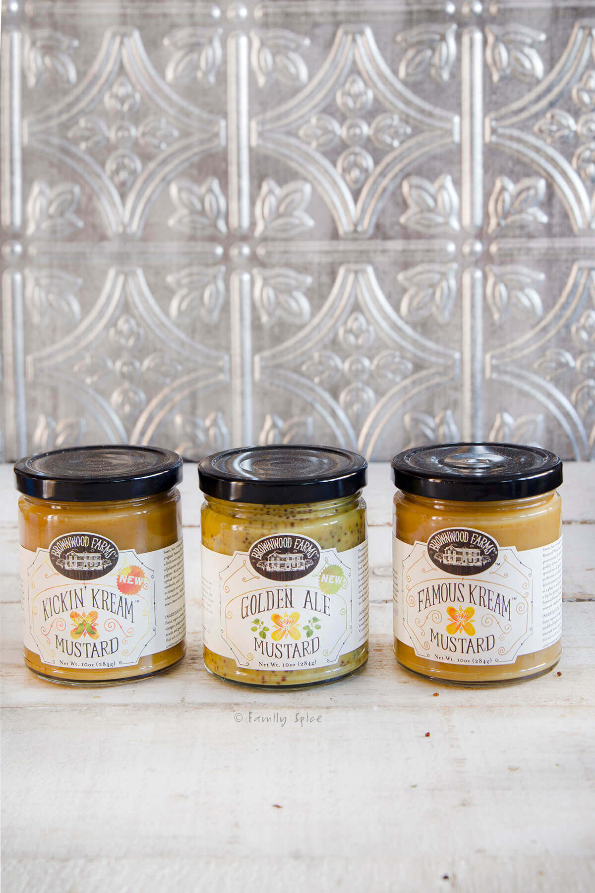 Three Brownwood Farms Mustard jars