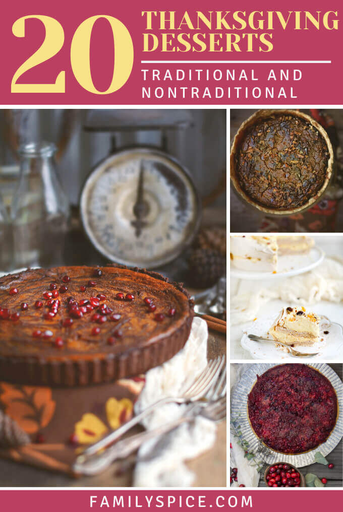 A collection of traditional and nontraditional thanksgiving desserts by FamilySpice.com