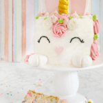 Pinterest image for Easter bunny unicorn cake by FamilySpice.com