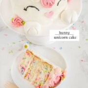 Pinterest image for bunny unicorn cake.
