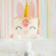 Pinterest image for bunny unicorn cake.