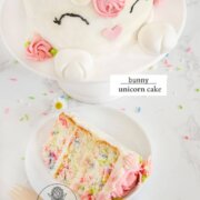 Pinterest image for bunny unicorn cake.