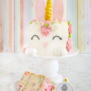 Pinterest image for bunny unicorn cake.