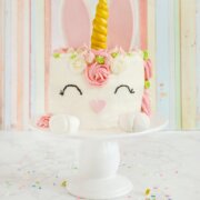 Pinterest image for bunny unicorn cake.