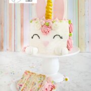 Pinterest image for bunny unicorn cake.
