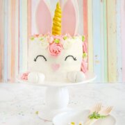 Pinterest image for bunny unicorn cake.