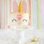 Pinterest image for bunny unicorn cake.
