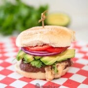 Pinterest image for queso stuffed burgers.