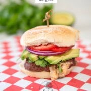 Pinterest image for queso stuffed burgers.
