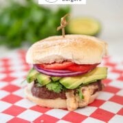 Pinterest image for queso stuffed burgers.