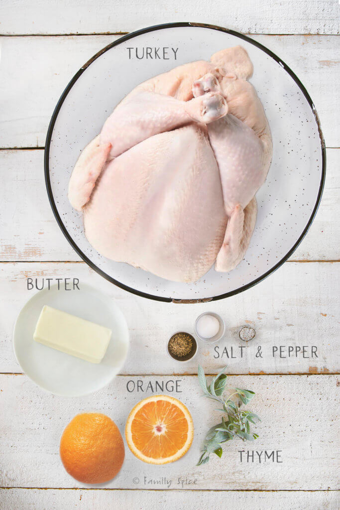 ingredients to make orange and sage spatchcocked turkey