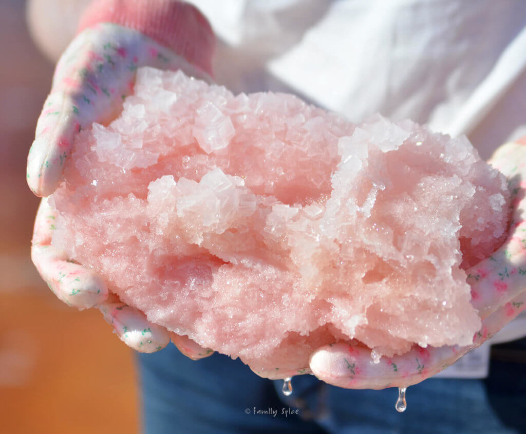 Closeup of a very large salt crystal with pink tones from Genorama