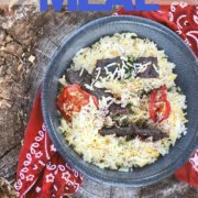 pinterest image for persian ground beef kebab jerky and saffron rice