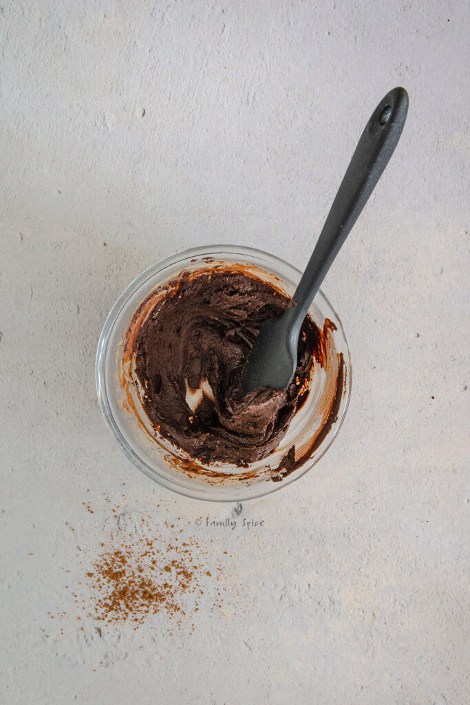 Cocoa powder paste in a small bowl