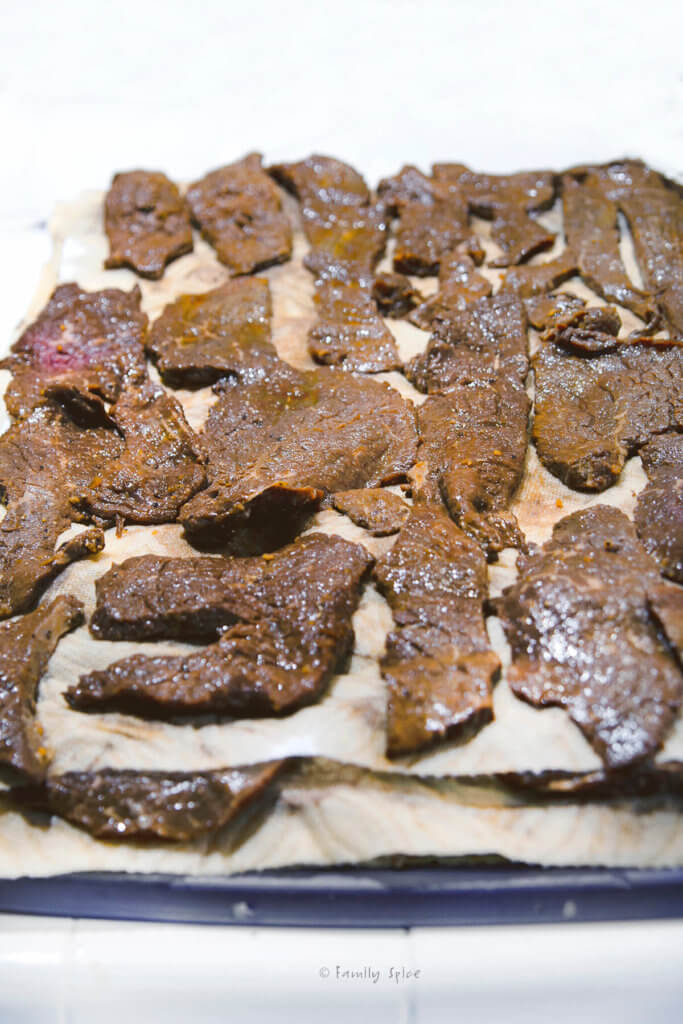 Drying out meat removed from marinade for oven beef jerky