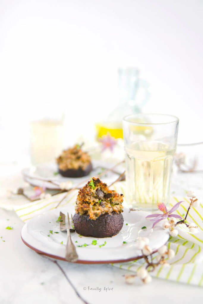 Side view of Ina Garten Stuffed Mushrooms with Sausage