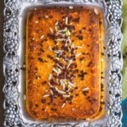 pinterest image for tahchin (baked persian rice cake)