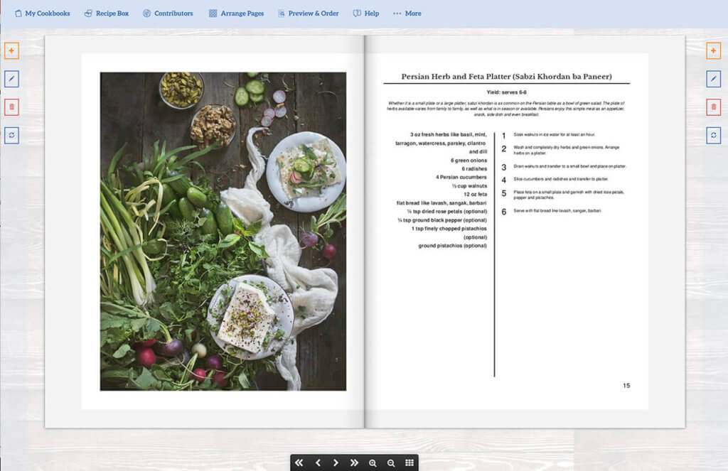 Screen shot of full page photo and recipe page for my persian cookbook