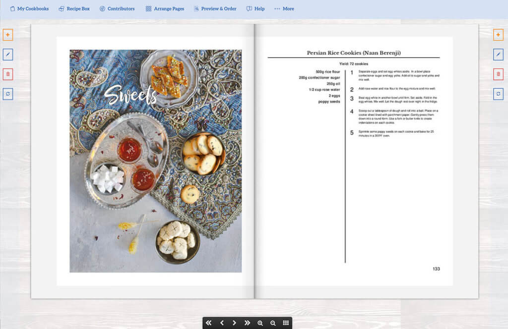 Screen shot of section page and recipe for my persian cookbook