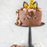 pinterest image for chocolate unicorn cake