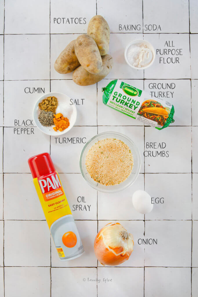 Ingredients labeled and needed to make ground turkey cutlet in the air fryer