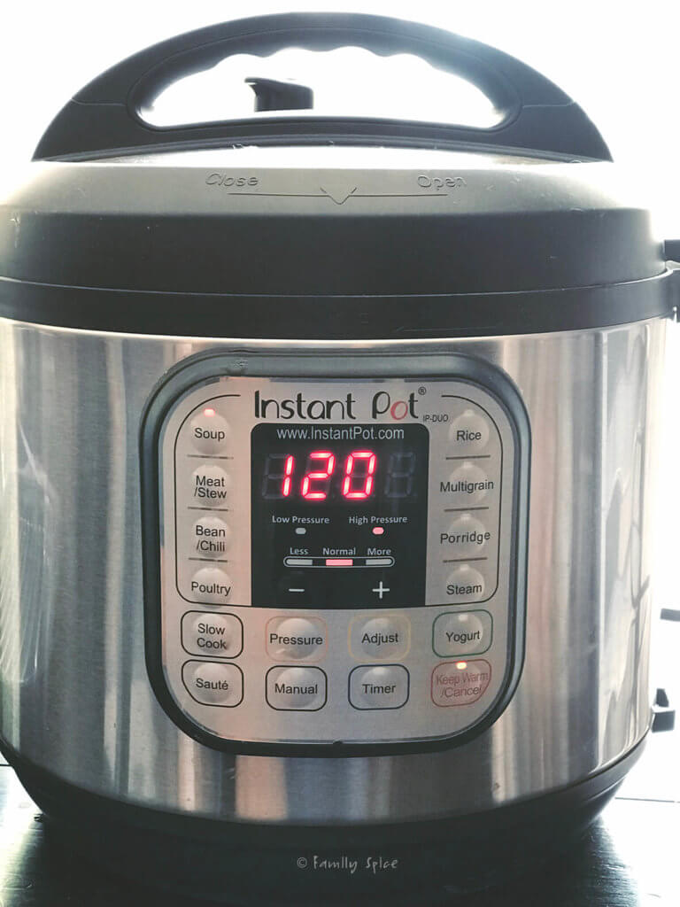 An instant pot set to make bone broth in it