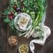 Pinterest image for sabzi khordan, Persian herb platter.
