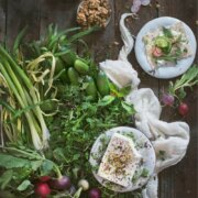 Pinterest image for sabzi khordan, Persian herb platter.