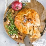Pinterest image for pomegranate brie en croute.
