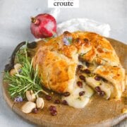 Pinterest image for pomegranate brie en croute.