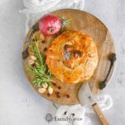 Pinterest image for pomegranate brie en croute.