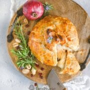 Pinterest image for pomegranate brie en croute.