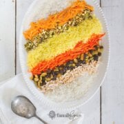 Pinterest image for shirin polo, Persian sweet rice.