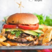 Pinterest image for queso stuffed burgers.