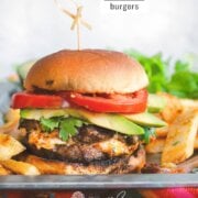 Pinterest image for queso stuffed burgers.