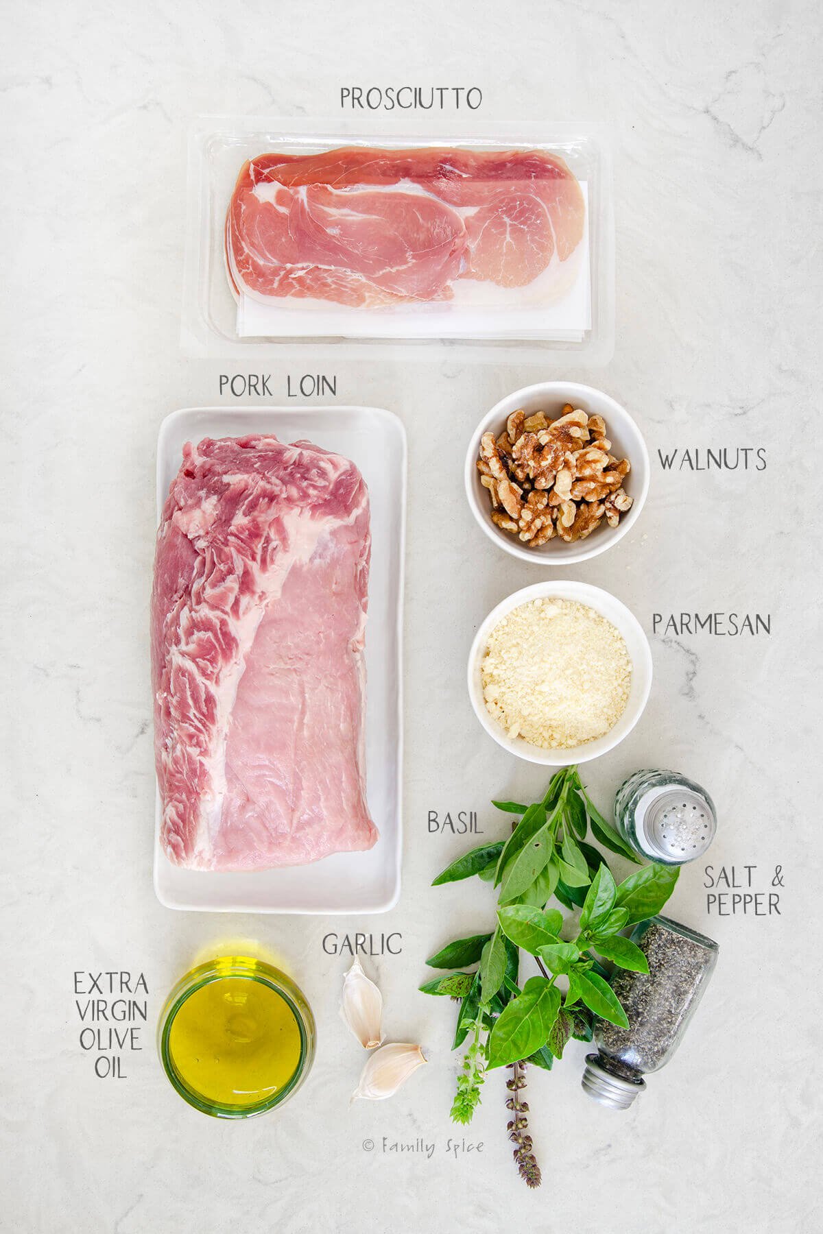 Ingredients labeled and needed to make Italian Pork Roast.