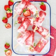 Pinterest image for strawberry rhubarb creamsicles.