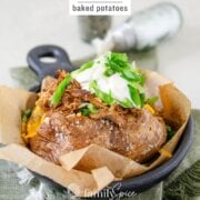 Pinterest image for pulled pork baked potatoes.