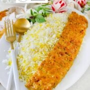 Pinterest image for chicken koobideh kabob.