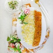 Pinterest image for chicken koobideh kabob.