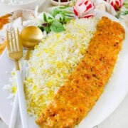 Pinterest image for chicken koobideh kabob.