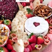 Pinterest image for valentines charcuterie board.