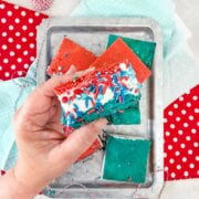 Pinterest image for red, white and blue ice cream sandwiches.