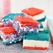 Pinterest image for red, white and blue ice cream sandwiches.