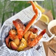 Pinterest image for seafood boil foil packets.